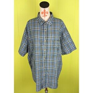 VTG Woolrich Mens XXL Blue Green Check Short Sleeve Button Down Casual Shirt